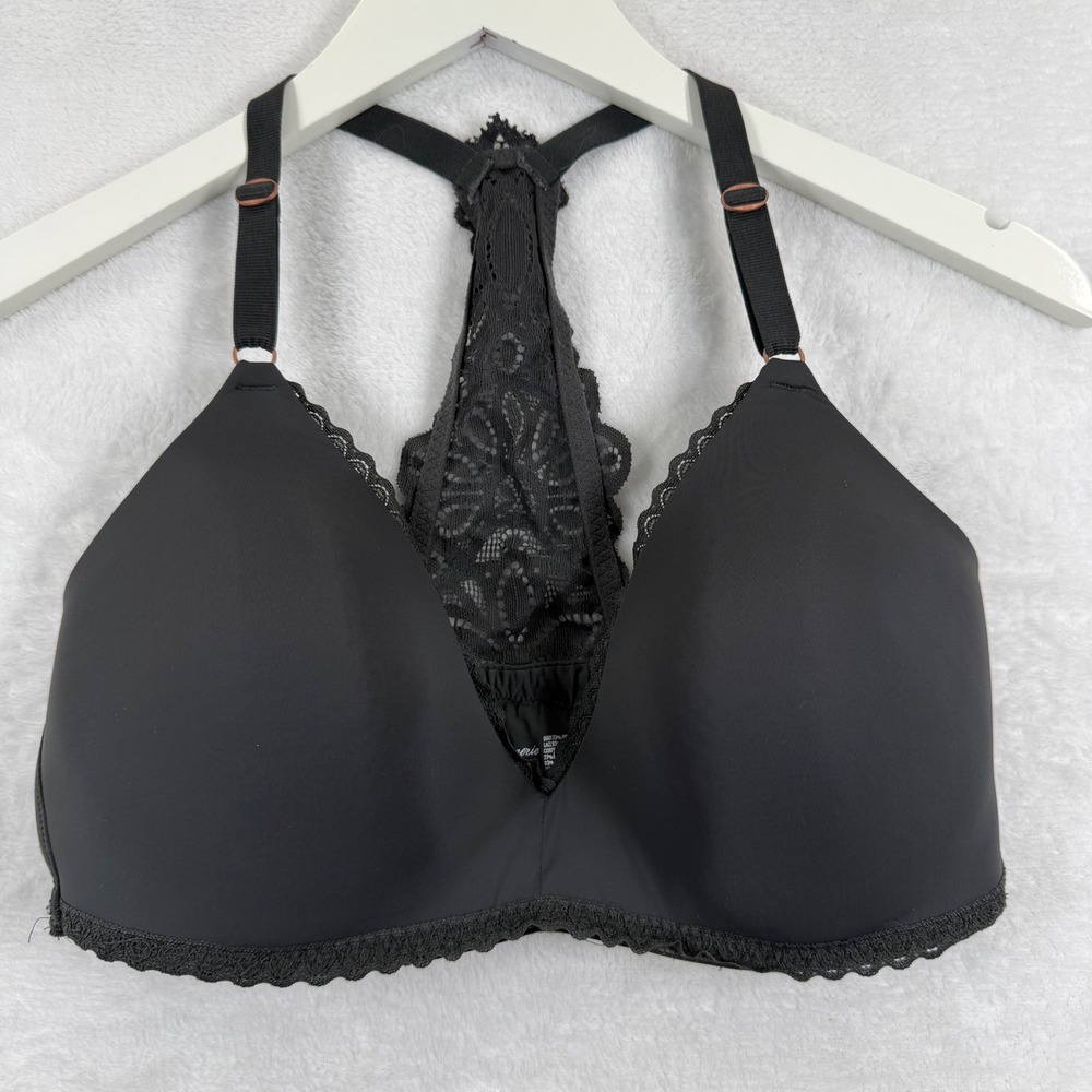 Aerie Everyday Wireless Racerback Bra 36D Black Floral Lace Back Rose Gold 7225